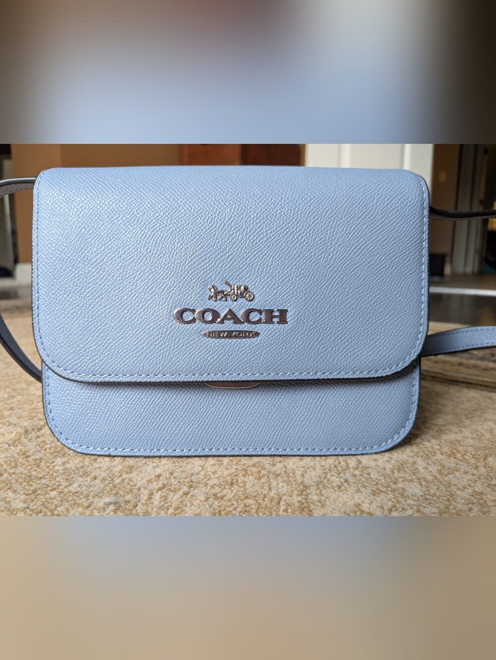 Coach Mini Brynn Light Blue Crossgrain Leather Crossbody Bag